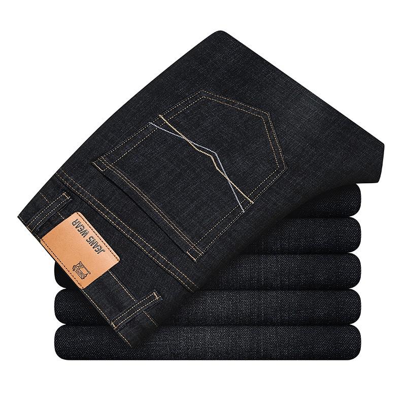Mænd efterår stretch løs pasform brede ben moda masculina bukser herre jeans klassisk afslappet pasform denim bukser biker: Sort / 40