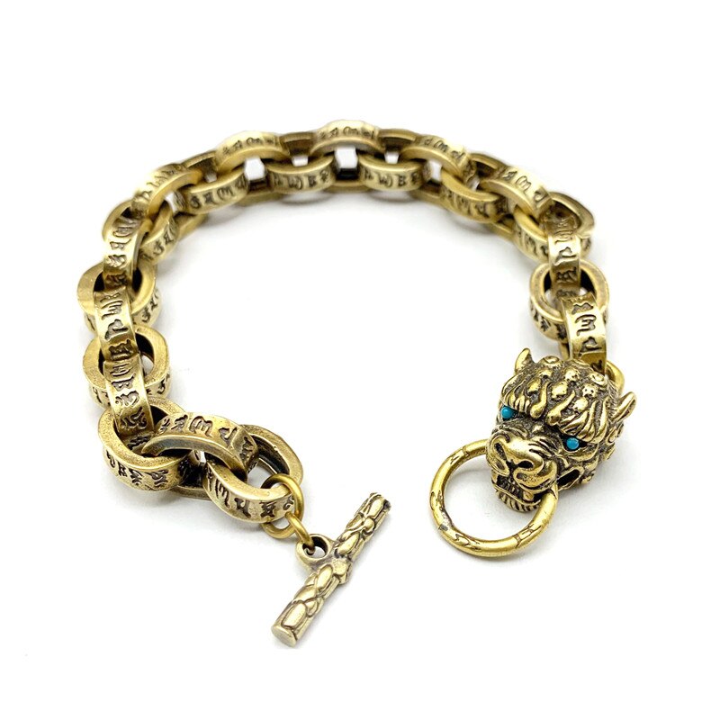 Weiß Messing Männer Armband Mechanischen Getriebe Ketten Punk Armbänder Antike Kupfer Hand Armreifen 9mm Breite Kette Armband für Frauen: Brass Lion Bracelet