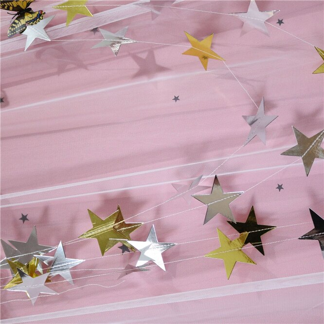 Guirlandes en forme d&#39;étoile de 4M, 2 pièces, banderole en papier doré, fournitures de décoration pour fête d&#39;anniversaire, mariage, fête prénatale