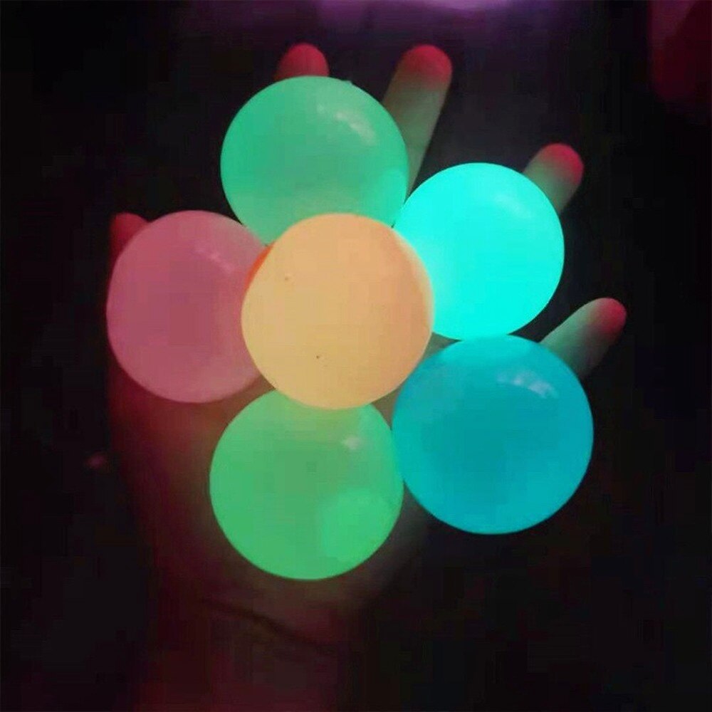 6cm Luminous Balls High Bounce Glowing Stress Ball Sticky Wall Home Party Decoration Kids Anxiety Toy Glow In The Dark