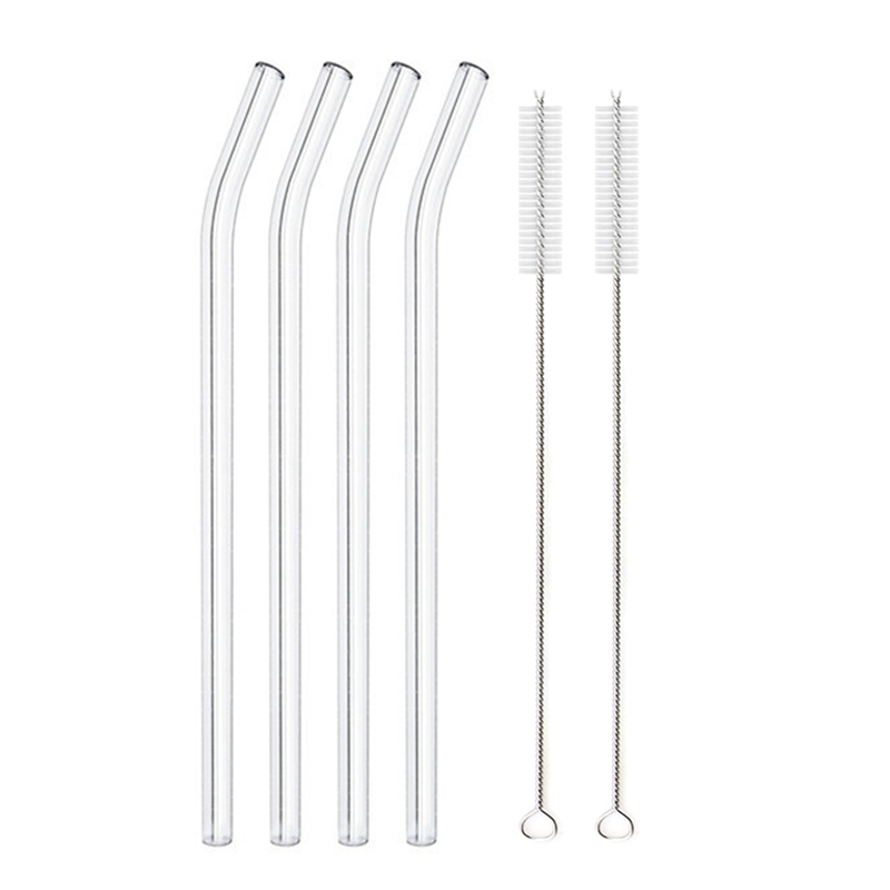 Paille en verre transparente pour toute boisson,accessoire sain, réutilisable et , pour Smoothies, cocktails, livré avec brosse de nettoyage, 200x8mm: 4pcs Bent