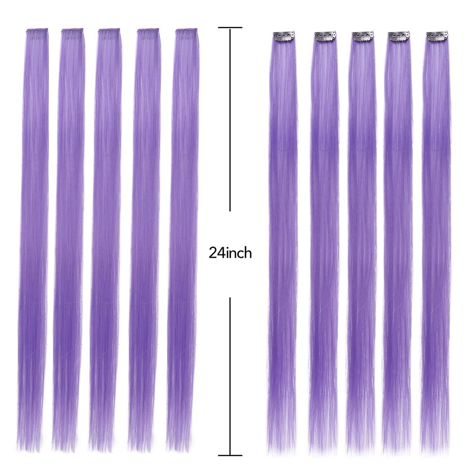 Meepo Lange 24 Inch Steil Haar 5 Stuks/set Gekleurde Highlight Synthetische Hair Extensions Clip-In Een Stuk Pure Kleur