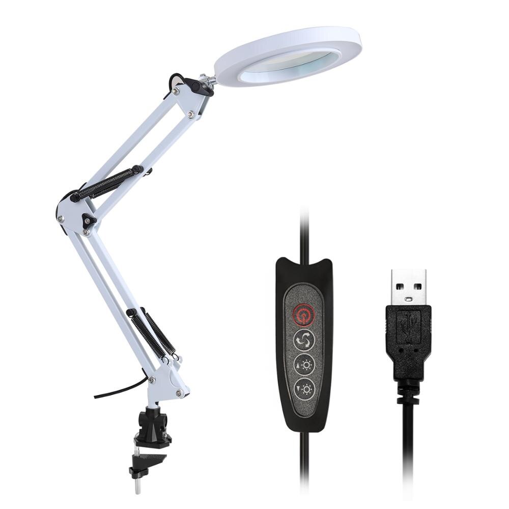 5X loupe lampe de bureau loupe lumière LED lampe de lecture pliable avec trois Modes de gradation alimentation USB: white C-clamp