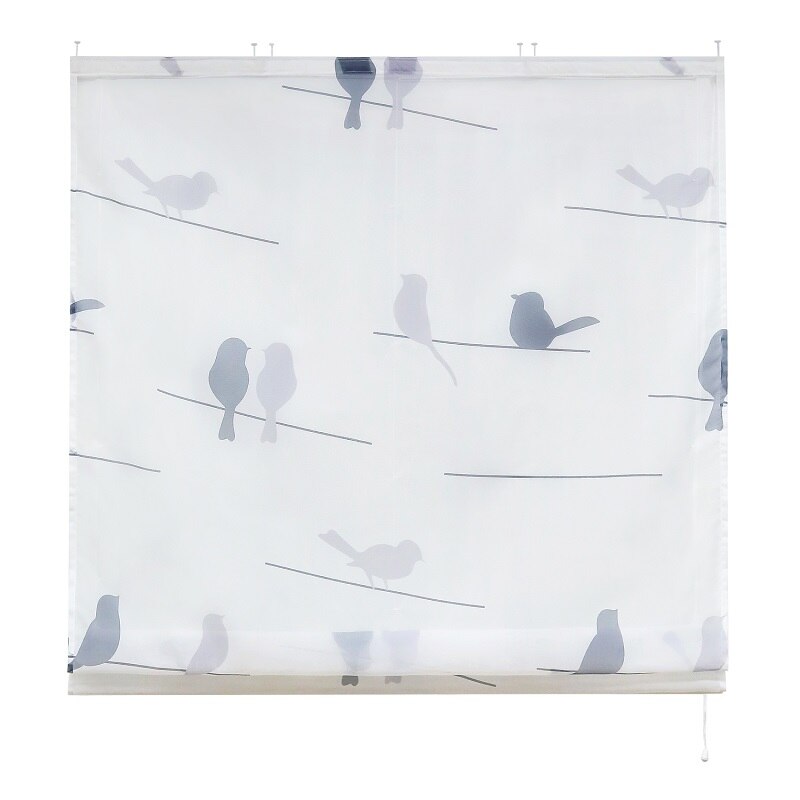 Romersk gardin fågeltryckta fönster skira tyll magiska draperier nyans voile draperivalans för kök heminredning: W120cm x  h140cm