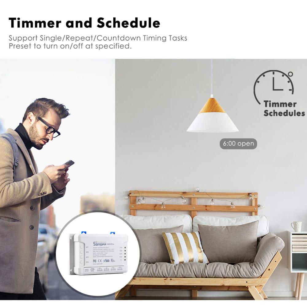 Sonoff 4ch pro  r2 / 4ch r2 smart wifi switch 4 gäng ljus switch , 433 mhz rf wifi relä ewelink arbeta med alexa google home