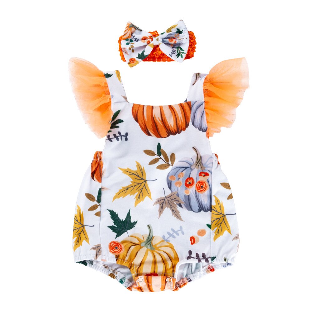 Baby Meisje Bodysuit Peuter Baby Halloween Kleding Ruches Halloween Pompoen Print Romper Bodysuit Outfits Baby Boy Meisje Kleding: 6m