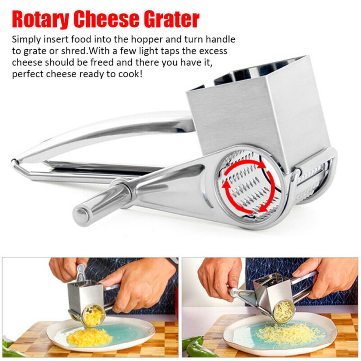Shredder Universal Stainless Steel Rotary Cheese Grater Sharp Cylinder Cutter Hand-Cranking Rotation Cheese Grater