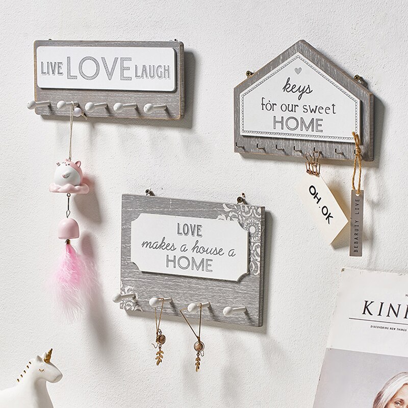 Wooden Hanging Plaque Sign with Hooks Wall Mounted Wood Sign with Coat Hat Key Holder for Kitchen Room Home Decorative