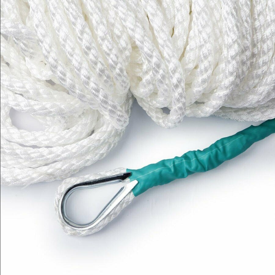 High StrengthTwisted 3 Strand Nylon Anchor Rope Boat withThimble Rigging Line 100'(30m) x 1/2" (12mm)