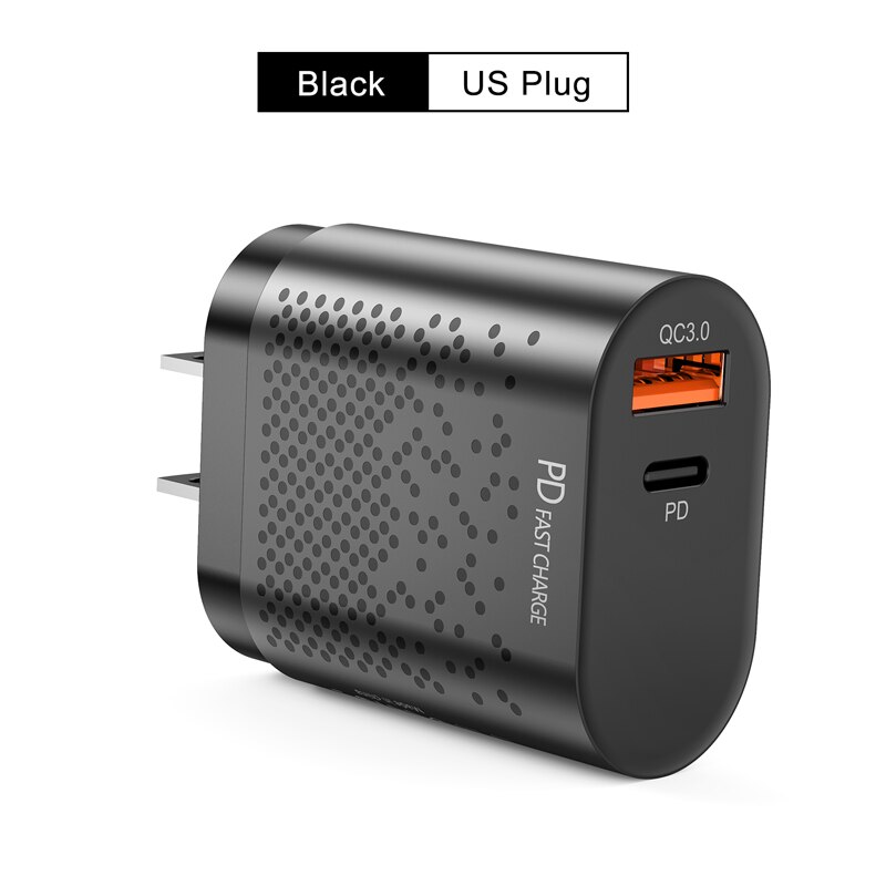 Lovebay dupla usb carregador qc3.0 3a pd rápido carregador ue eua tablet parede adaptador do telefone móvel para iphone 11 xs max samsung xiaomi: US Plug Black