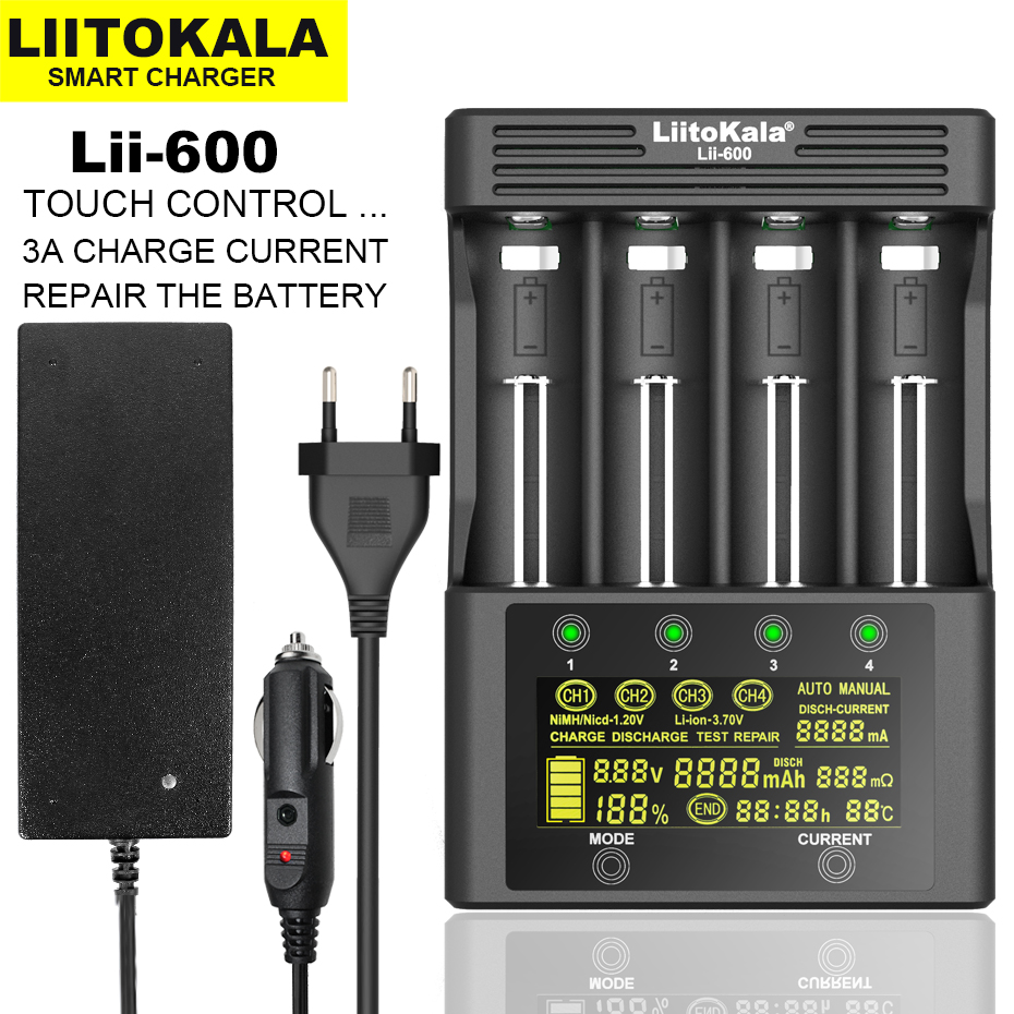Liitokala Lii-500 Lii-600 3.7V 18650 18350 18500 16340 17500 26650 1.2V AA AAA NiMH Detection Capacity Lithium Battery Charger: Sliver
