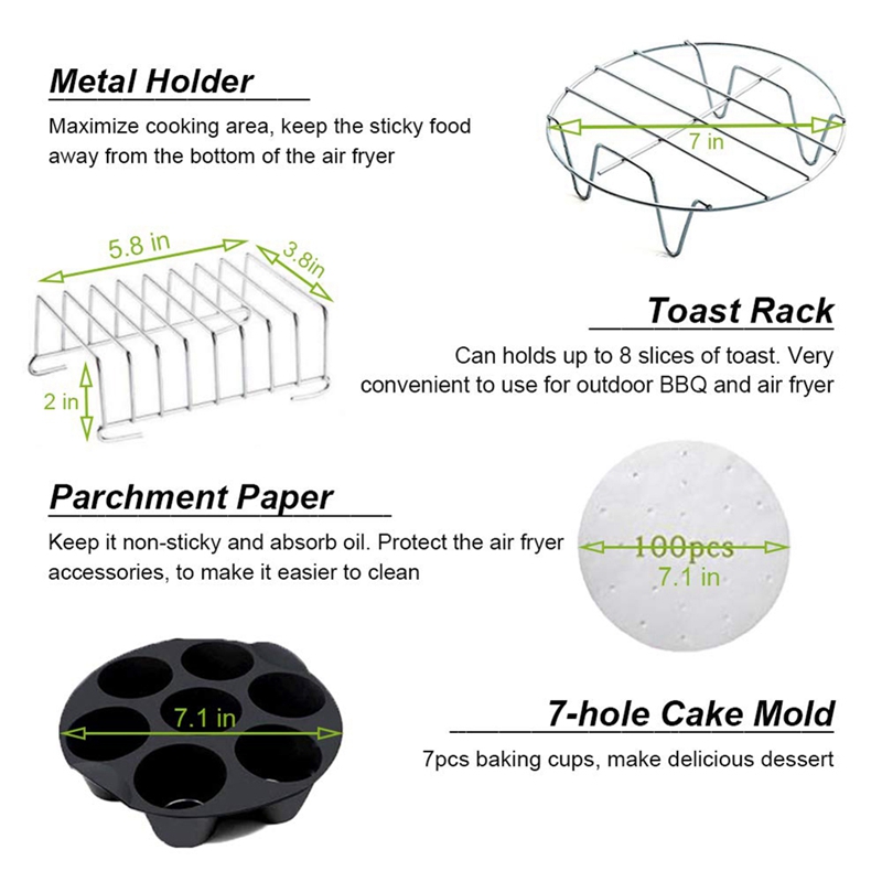 7 Inch Air Fryer Accessories Compatible For Gowise USA COSORI Nuwave Ninja Tefal Cozyna Phillips Fit All 3.2QT - 5.8QT