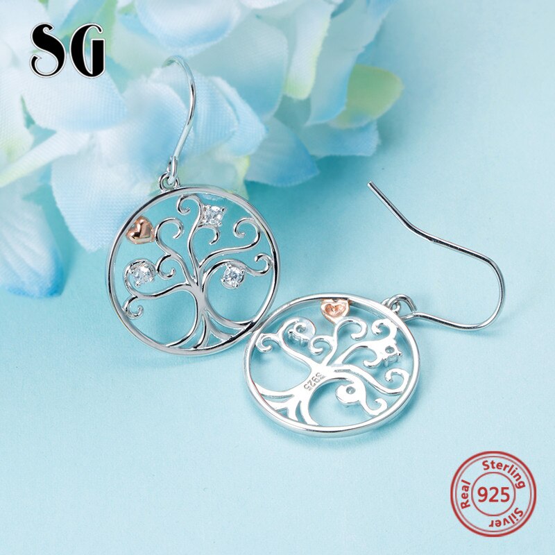 SG baum des lebens baumeln ohrringe authentische 925 Sterling silber schmuck, der für frauen Kostenloser