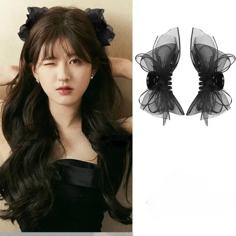 Pince à cheveux en maille avec nœud papillon noir mat, 2 pièces, petite épingle à cheveux pour filles et femmes, Barrette à nœud, accessoires de couvre-chef doux