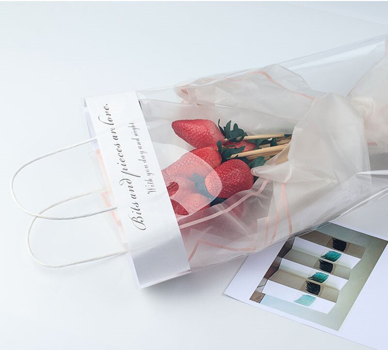 Sacs transparents avec poignées pour fleuriste, 10 pièces, sac à main Transparent étanche pour emballage de en plastique pour fleurs