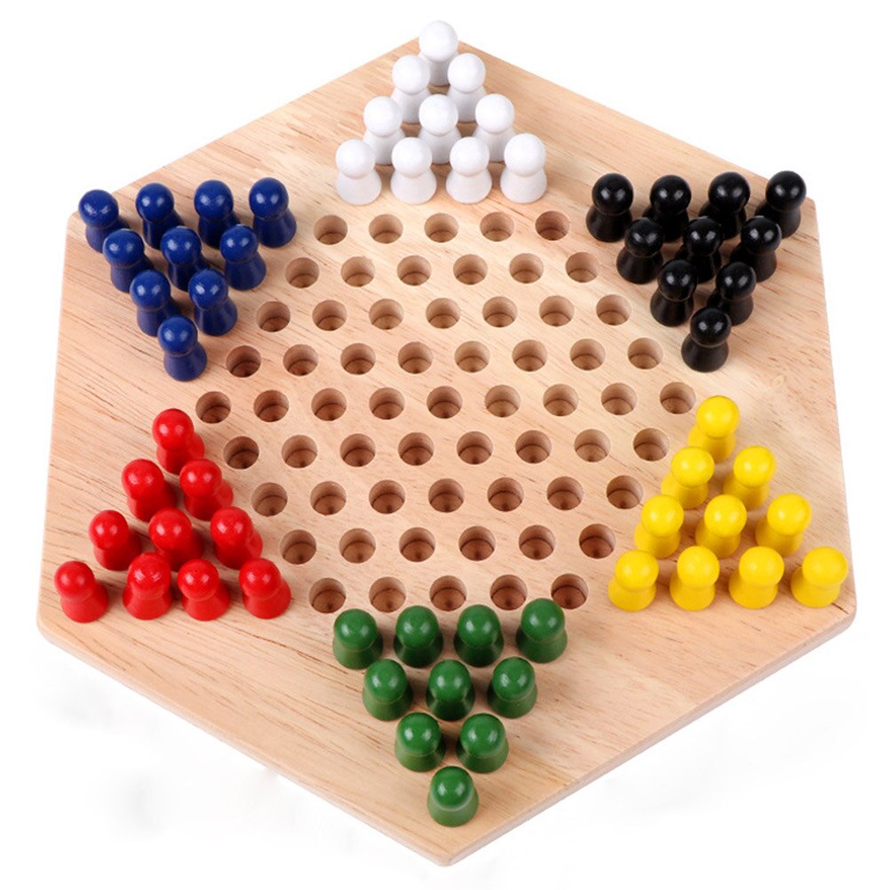 Chinese Checker Game Set Wooden Educational Board Kids Classic Halma Chinese Checkers Set Strategy Family Game Set