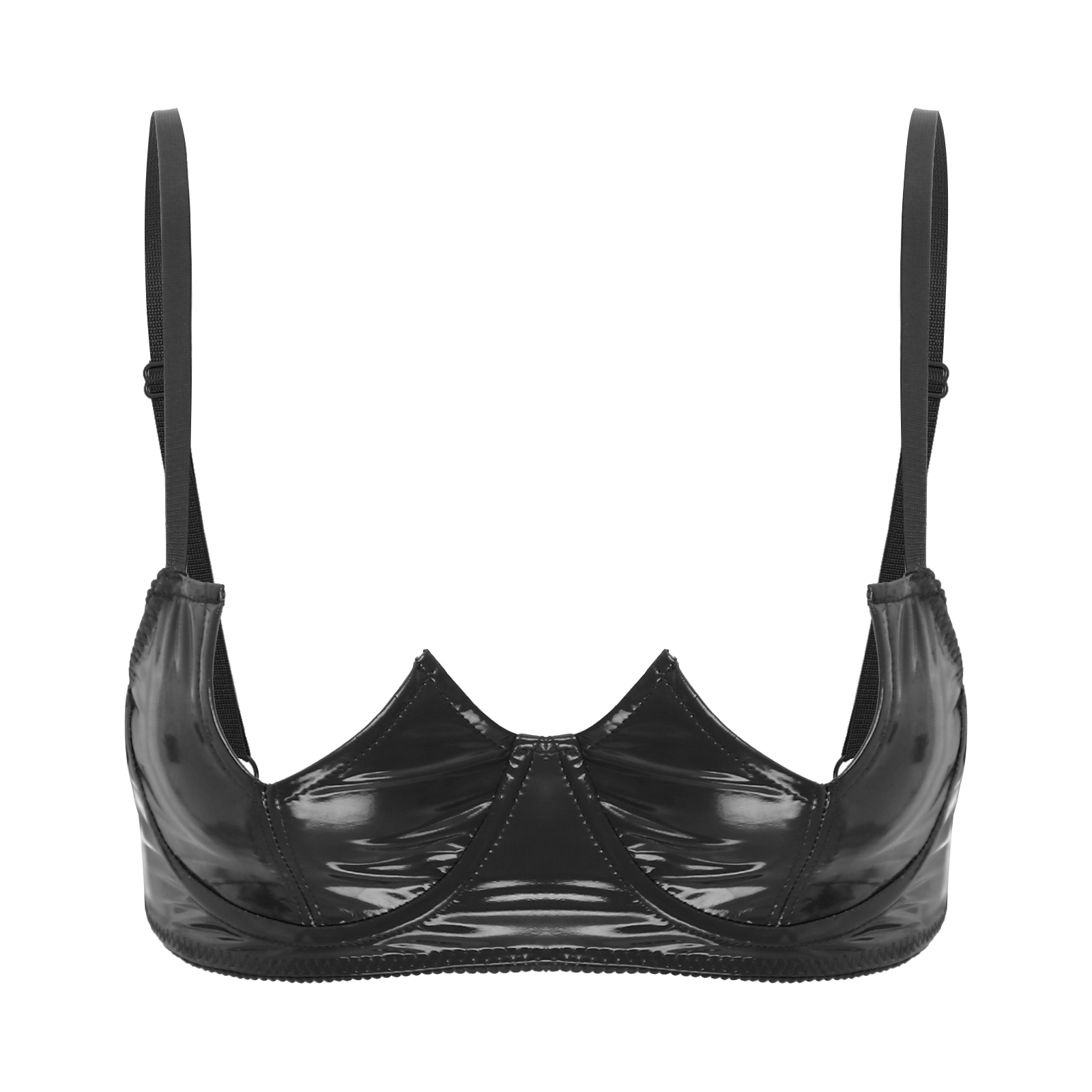 Damen-BH mit V-Ausschnitt, Bügel, offener Brust, Oberteil, Dessous, Unterwäsche, Clubwear, Wet-Look, Lackleder, nackte Brust, freiliegender Büstenhalter: XXL / Lavendel