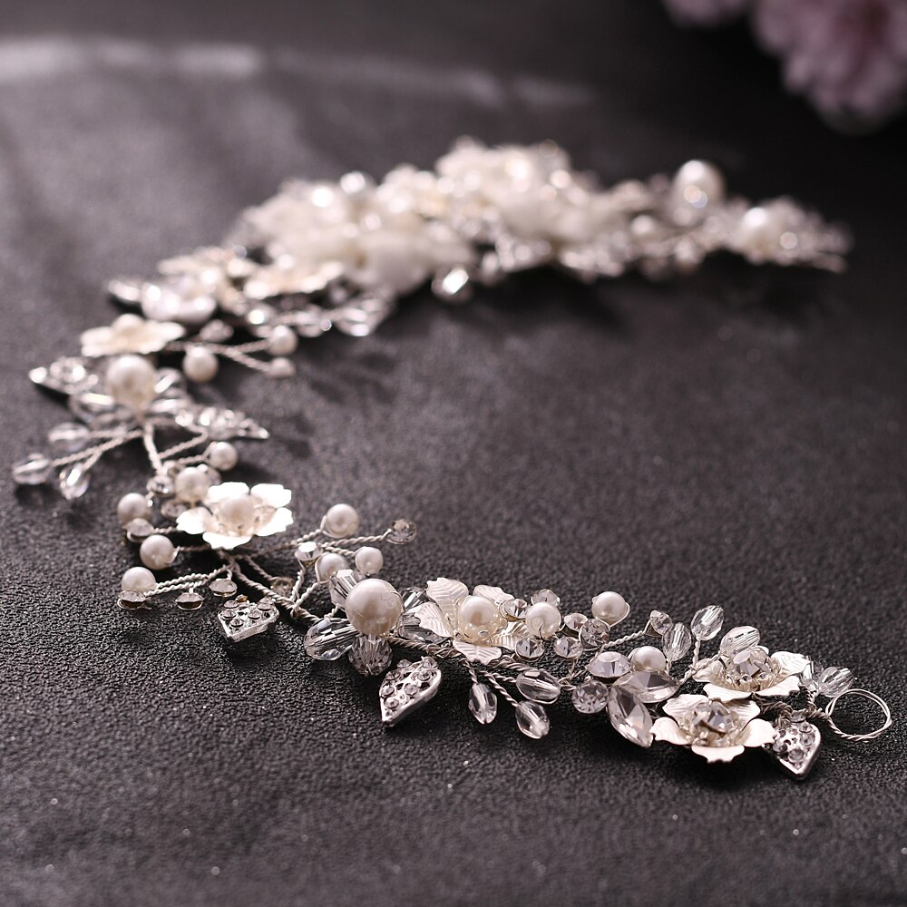 TRiXY SH275 Luxury Western Belt Silver Sash Belt for Wedding Dress Women Pearl Belts for Bridesmaid Flower Bridal Belt