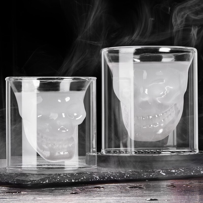 2-16Pcs Skull Cup 25Ml Dubbel Transparant Glas Bier Whiskey Vodka Wijn Water Champagne Cocktail Wijn Bril koffie Melk Mokken