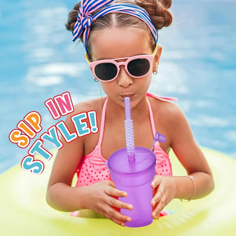 8/16/24pcs Neon Sipper Cups, Spill-Proof Cups with Lids and Straws - Ideal for School Events, Themed Parties, and Birthday Party