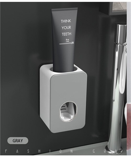 Bathroom Accessories Sets Automatic Toothpaste Dispenser Dust-proof Toothbrush Holder Home Bathroom Toothpaste Squeezer Tool: gray