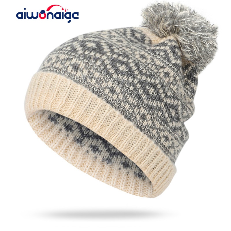 Damska czapka z dzianiny pomponowej, czapka zimowa, puszysta czapka z daszkiem na zewnątrz, naturalna bawełna z pomponem, czapka damska, wygodna elastyczna konstrukcja