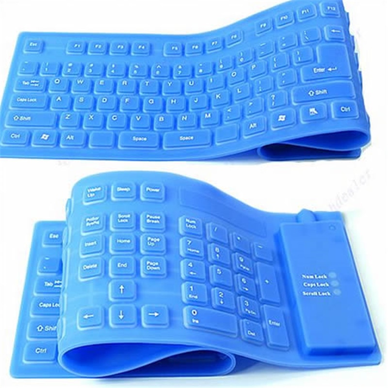 109 nøgler bærbart sort/blåt usb-stik silikonegummi vandtæt fleksibelt, sammenfoldeligt kablet tastatur til pc desktop laptop