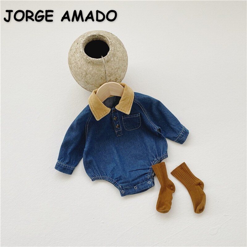 neue Frühjahr Koreanischen Stil Baby Mädchen Jungen Body Denim Lange Ärmel Overall Nette Kinder Kleidung E3994