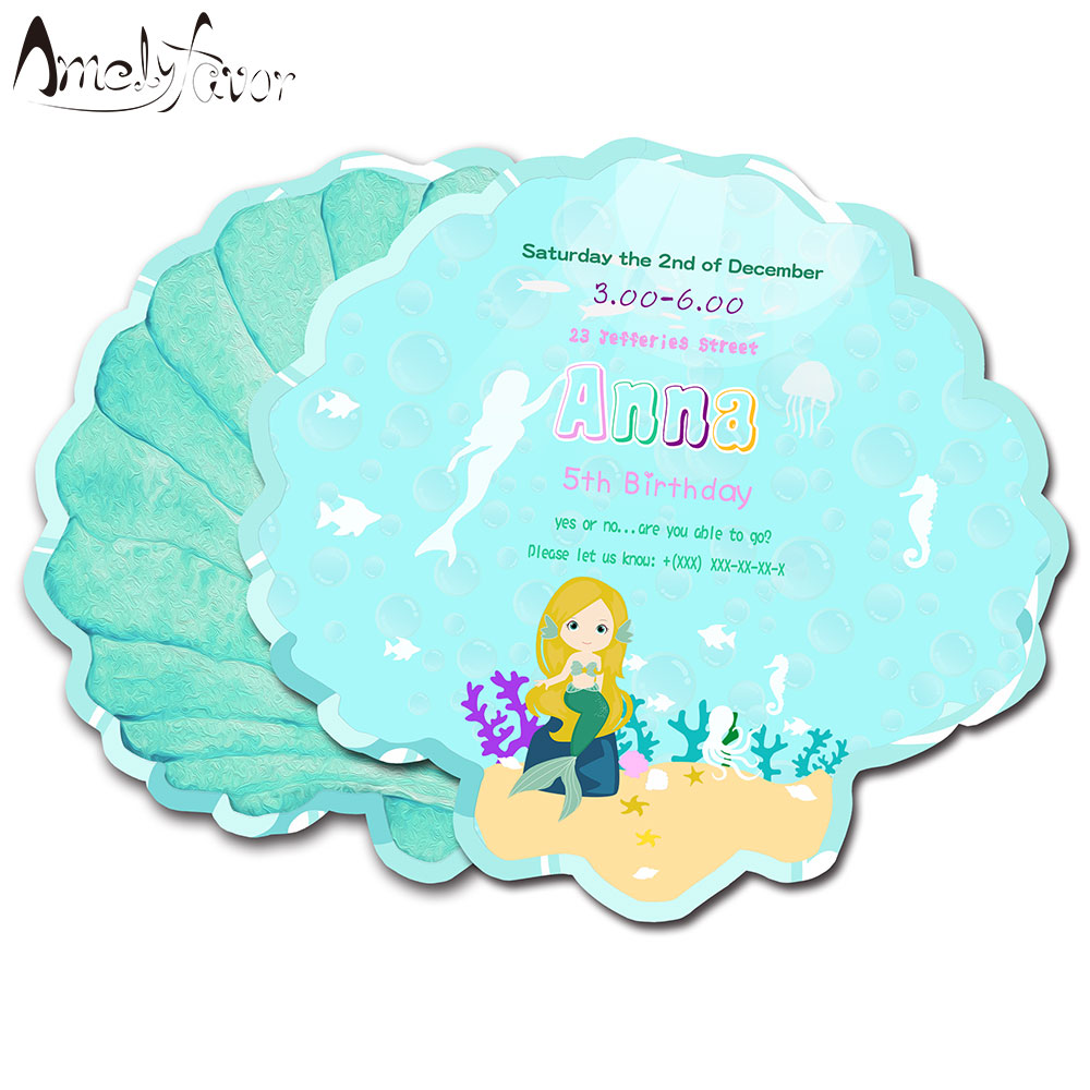 Mermaid Theme Invitations Card Birthday Party Supplies Birthday Party Decorations Kids Event Birthday Sea Shell Invitation