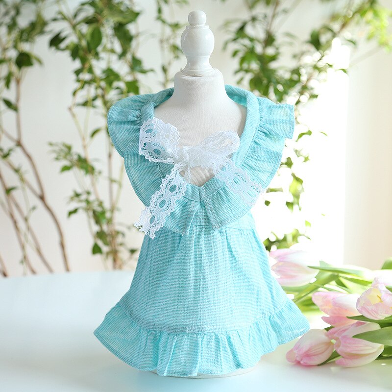 Robe Vintage en dentelle à col creux pour chien et chat, vêtements pour animaux de compagnie, yorkshire, Chihuahua, vert, gris,: green / XL