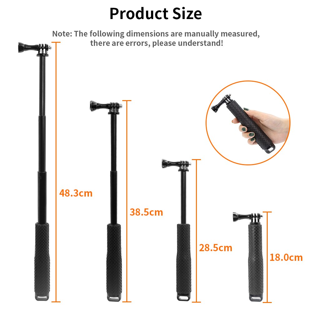 HONGDAK-Palo de Selfie de aleación de aluminio extensible, 48cm, para GoPro 10, 9, 8, 7, Insta360, SJCAM, buceo, monopié, teléfono móvil con Clip