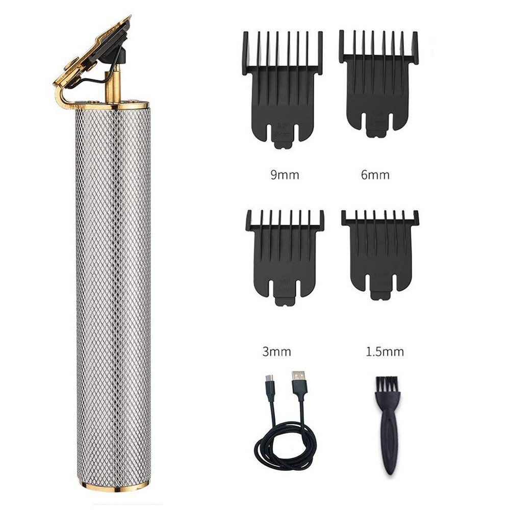 Barber Shop Men Hair Trimmer Beard Electric Hair Clipper Hair Cutting Machine Rechargeable 0mm T- Blade Machine: Silver With Box