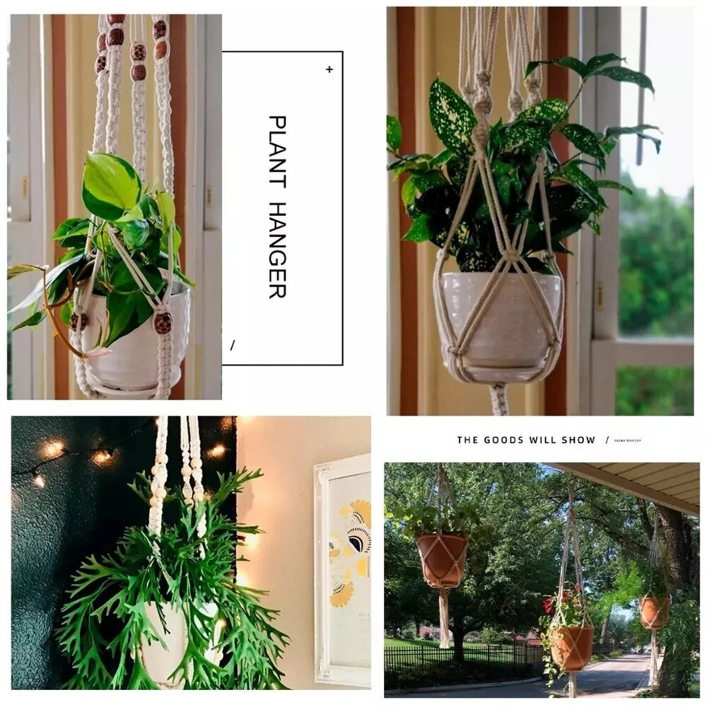 Handmade Cotton Macrame Plant Hanger Flower Pot Hanger for Wall Decoration Courtyard Garden Hanging Planter Hanging Basket