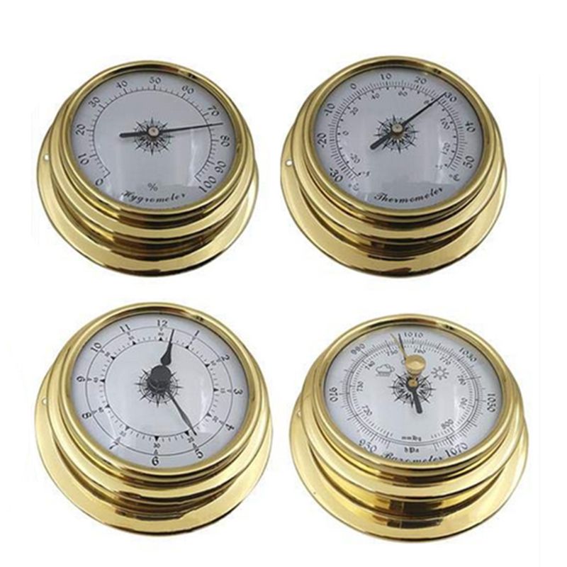 4 Inches 4 PCS/set Thermometer Hygrometer Barometer Watches Clock Copper Shell Zirconium Marine for Weather Station 62KD