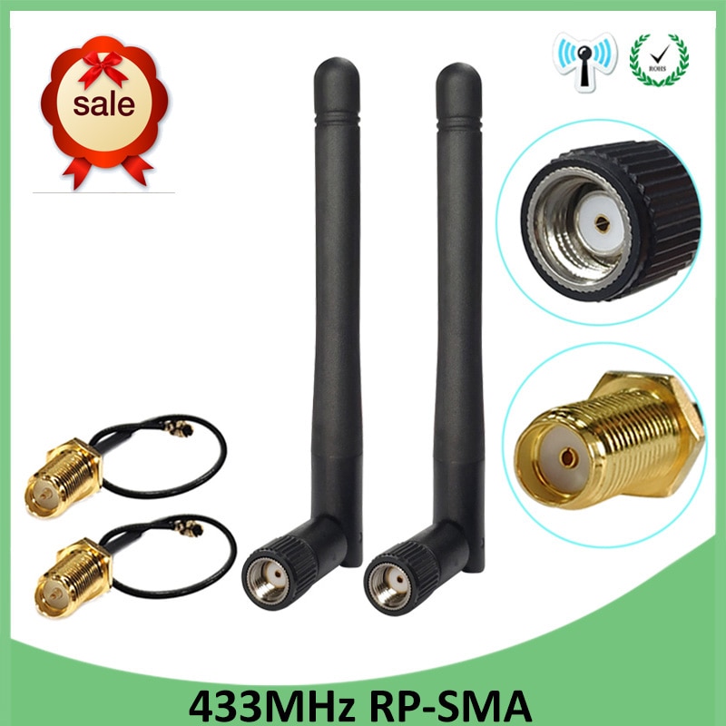 2 uds. lora de antena de 433 Mhz, 3dbi GSM 433 mhz, conector de RP-SMA, antena Lorawan de goma IPX a SMA, Cable de extensión macho