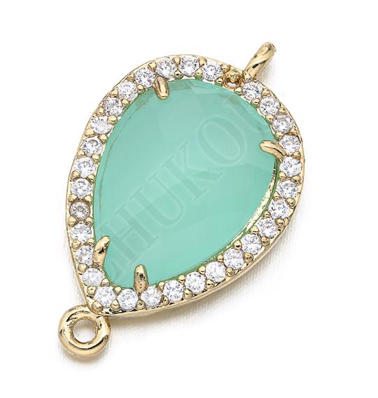 14*23mm Messing Zirconia Waterdruppels vorm Connectors DIY Sieraden Bevindingen Maken, Gat: 1.0mm Model: VS297: Zilver