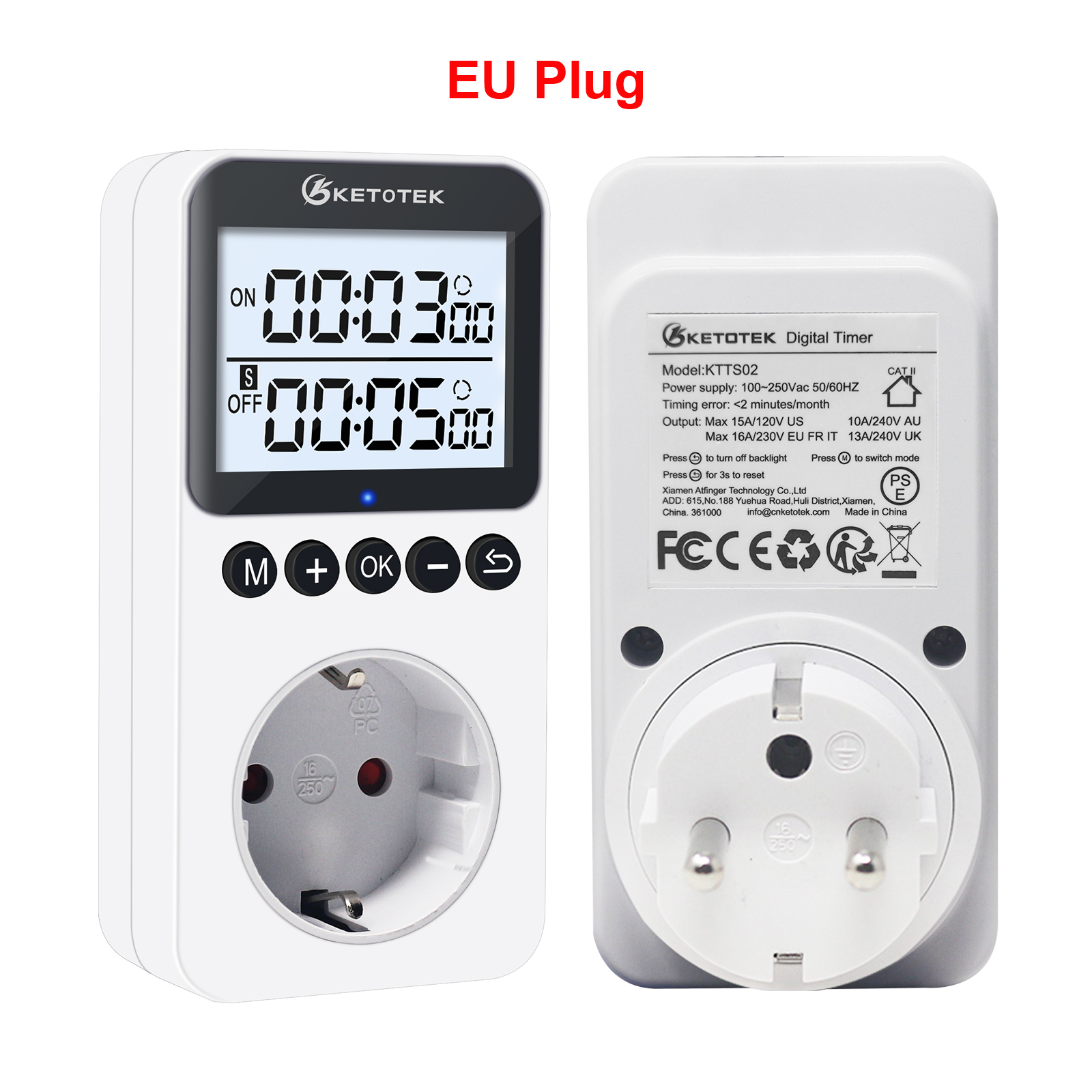 Digital Timer Switch Socket Kitchen Timer Outlet Programmable Timing Socket Control 220V EU US UK Plug With Backlight: Brown
