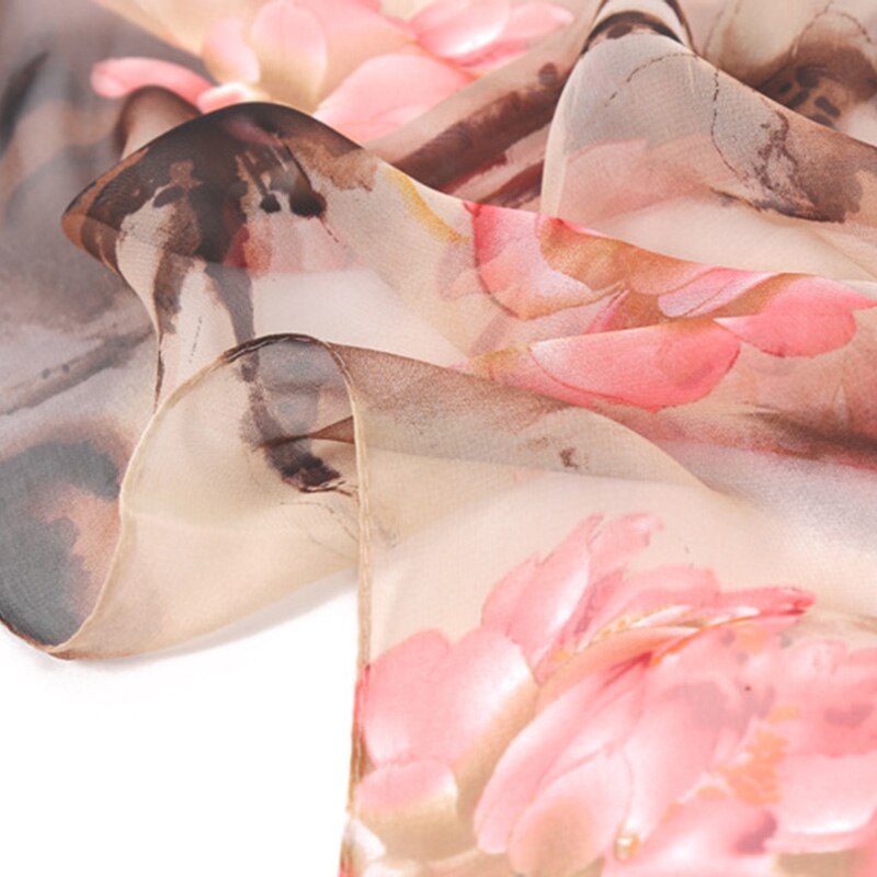 Dames foulard chiffon georgette bandana sjaal inkt lotusbloem print lange sjaal zomer wikkel dame dun ademend
