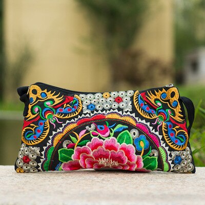 Nationale borduurwerk multi boodschappentassen kleurrijke bloemen geborduurde dames schouder- en crossbodytassen canvas tas met rits