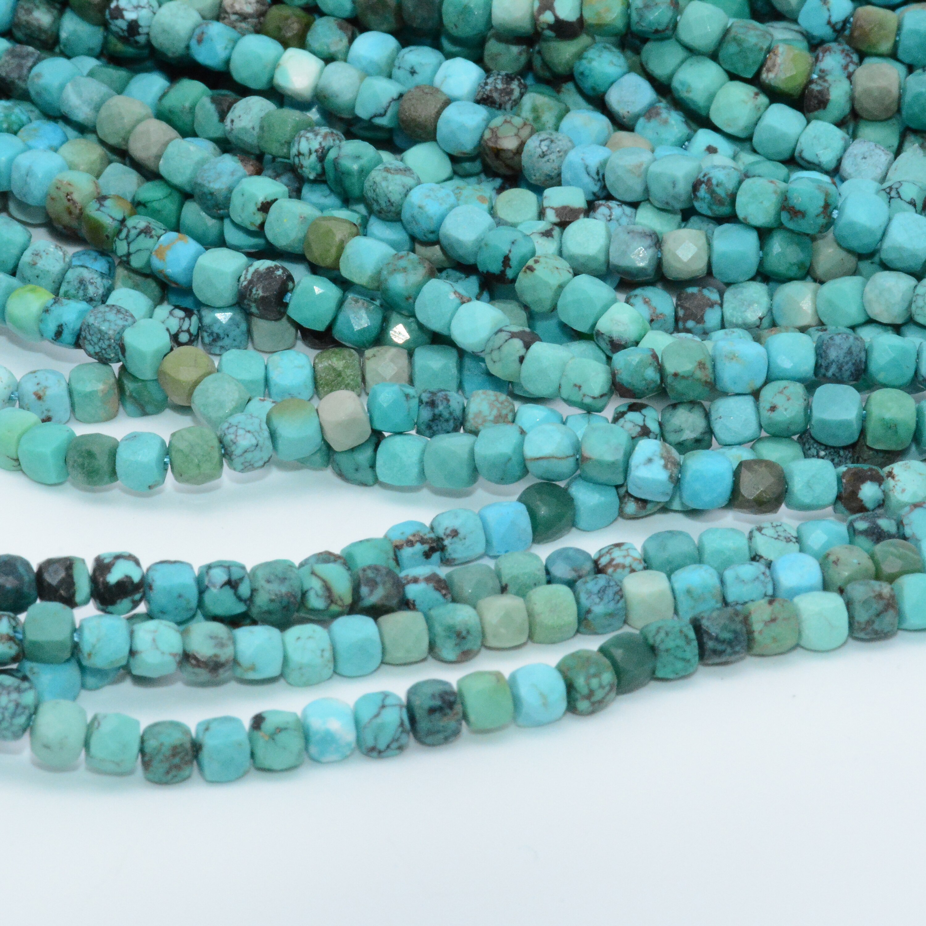 Natural HuBei Turquoise Irregular Faceted Cube Beads 4mm