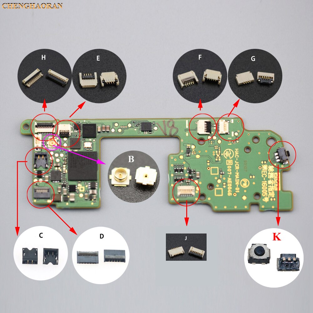 Yuxi 2 stk reservedeler for nintend switch ns joy con pcb board flex kabel kontakt socket klips reservedeler