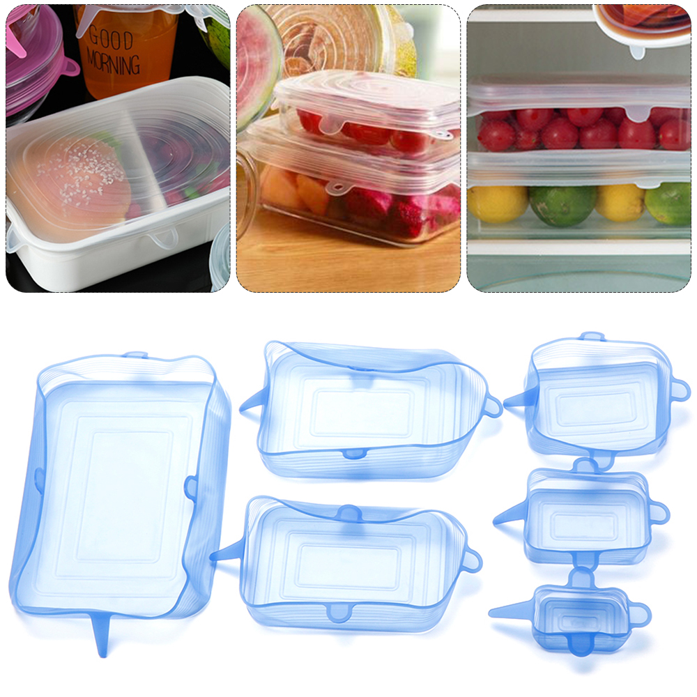 Cubierta de silicona de 6 uds, tapas elásticas, cubiertas herméticas reutilizables para envolver alimentos, cubiertas para mantener el bol sellado fresco, cubiertas elásticas para envolver, utensilios de cocina