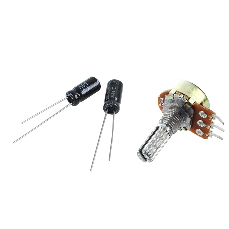 10 pièces 1Uf 50V 105C condensateur électrolytique Radial 5X11Mm & 5 pièces 100K Ohm 3 bornes potentiomètre à arbre rotatif