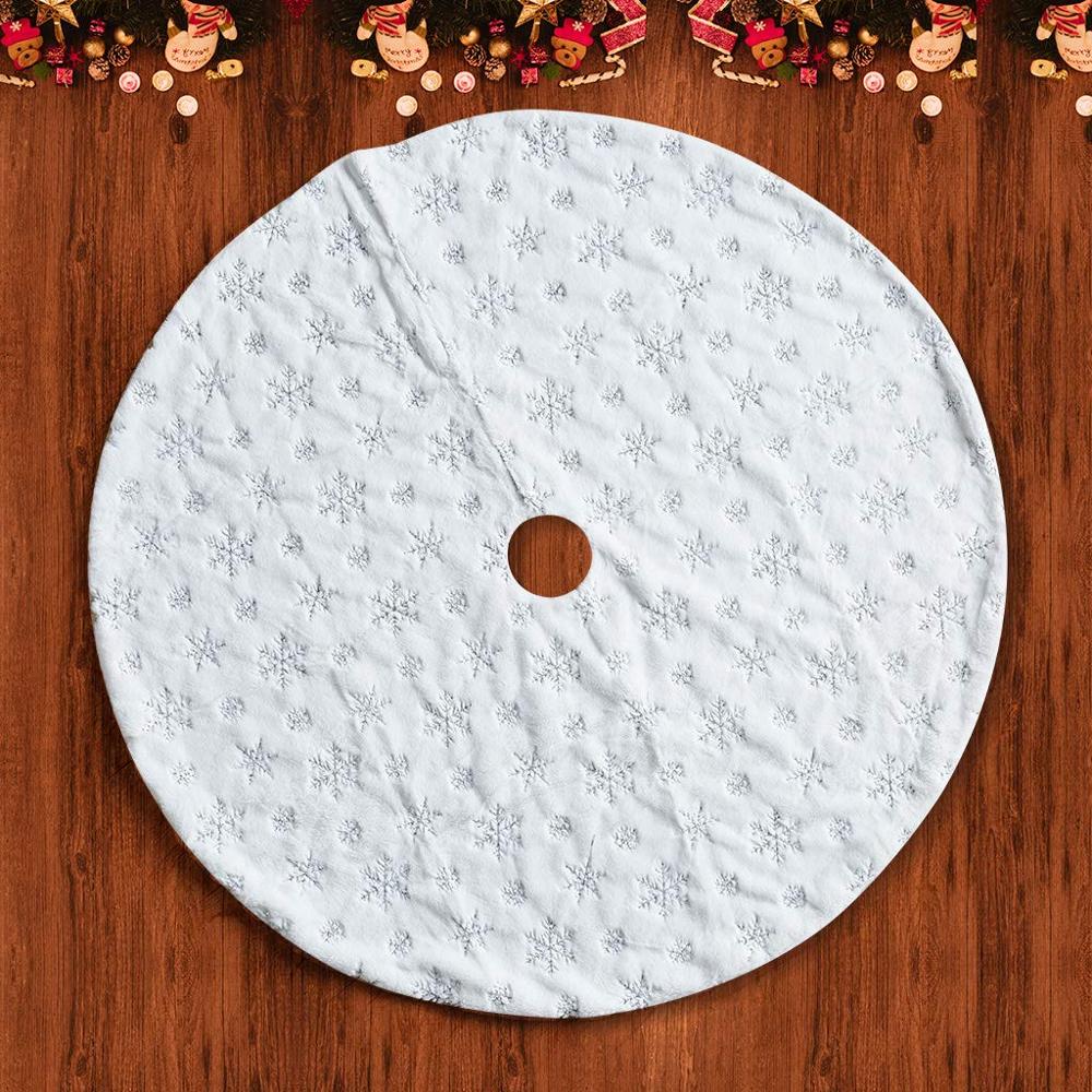 Christmas Tree Skirt Large White Luxury Faux Fur Tree Skirt Christmas Decorations Thick Plush Tree Xmas Ornaments: Silver / 90cm