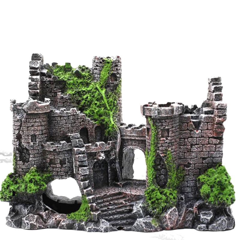 Aquarium Ancient Castle Decoration Resin Artificial Building Rocks Cave for Aquarium Fish Tank Landscaping Ornament Decor