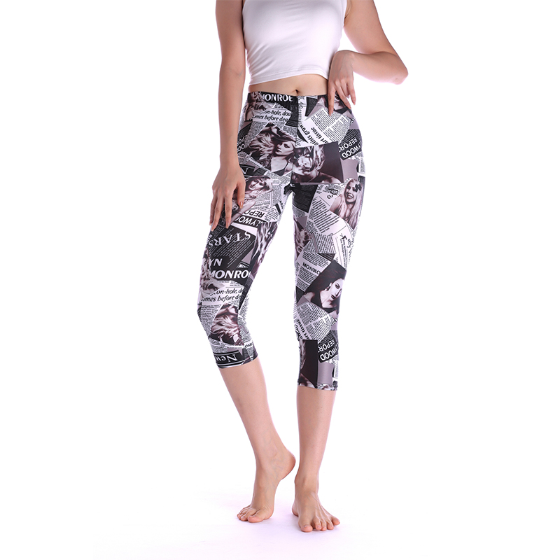 Afdrukken Broek Vrouwen Capri Hoge Taille Bloemen Dame Fitness Leggings Zevende Elastische Slanke Korte Leggings