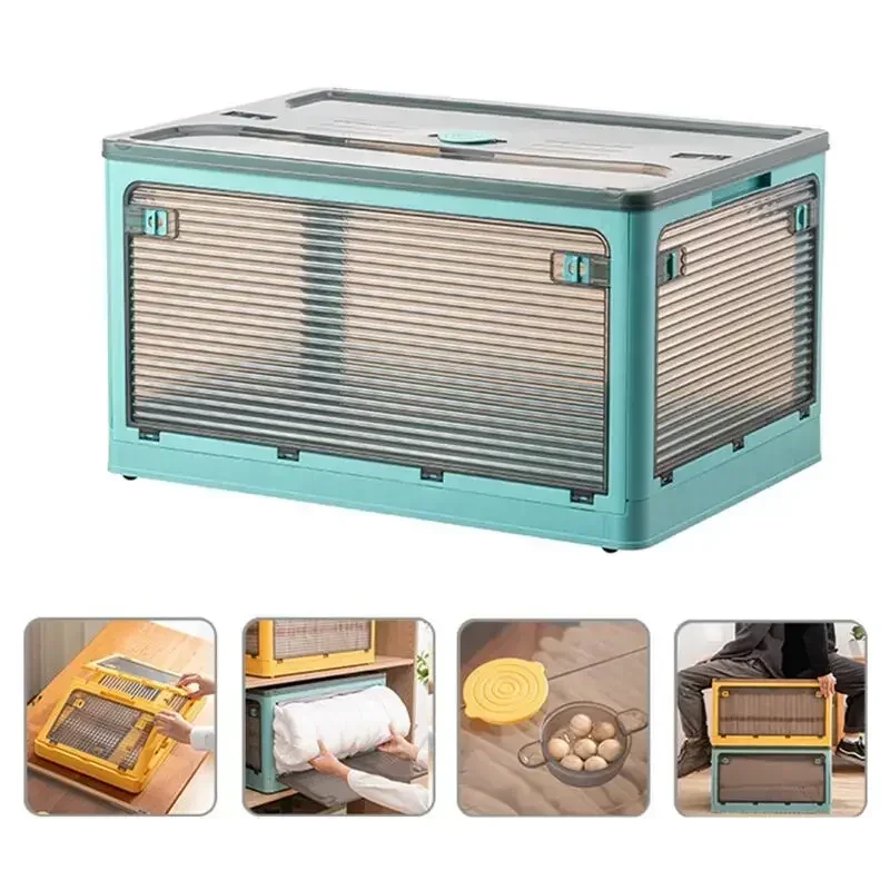 Storage Box Foldable Transparent High-capacity Wheels Stackable Home Sundries Storage Organizer Closet Trunk Toys Sundries Box: Blue