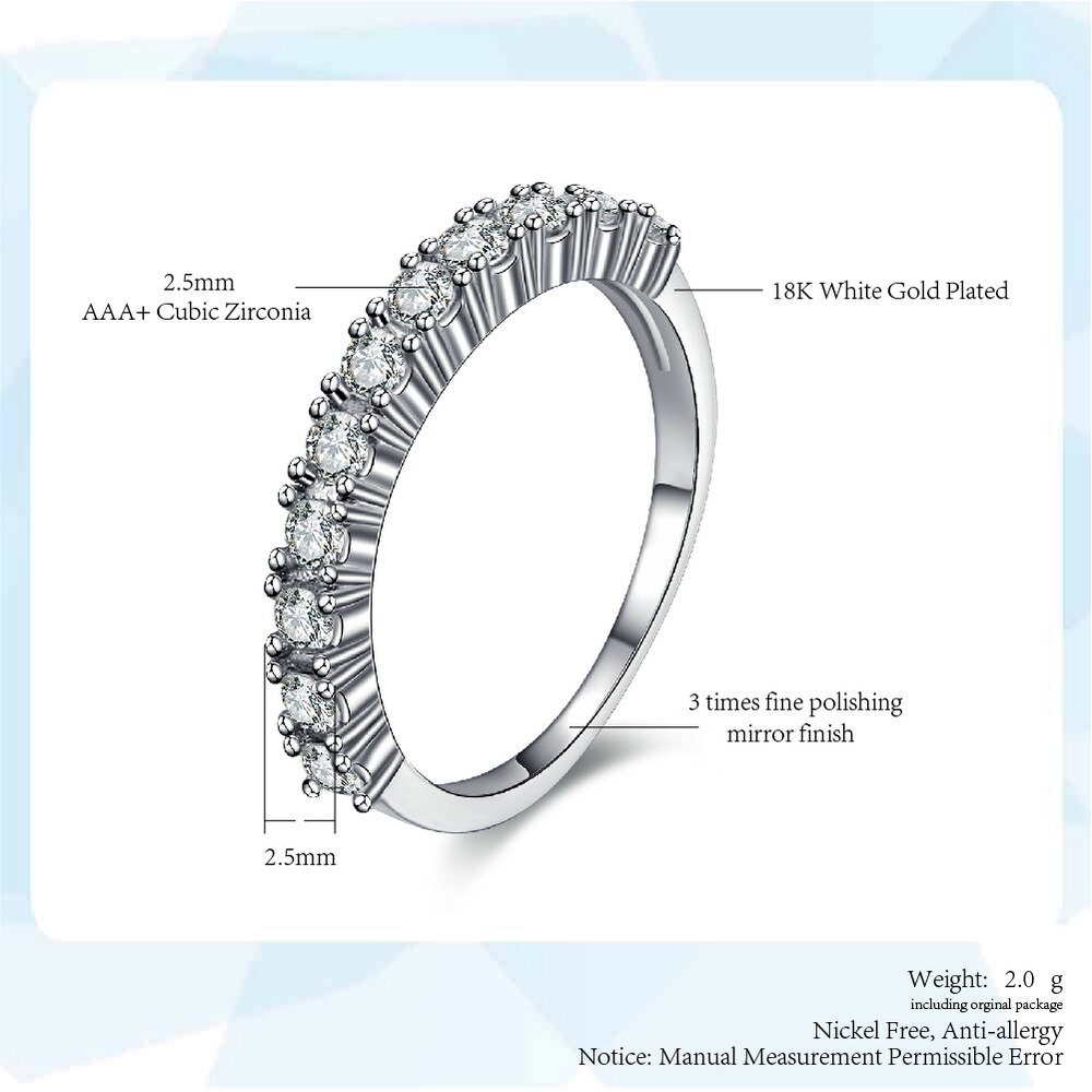 Luxury Silver Color Cubic Zirconia Half Circle Pave Finger Rings Wedding&Engagement Ring Jewelry For Women DFR589