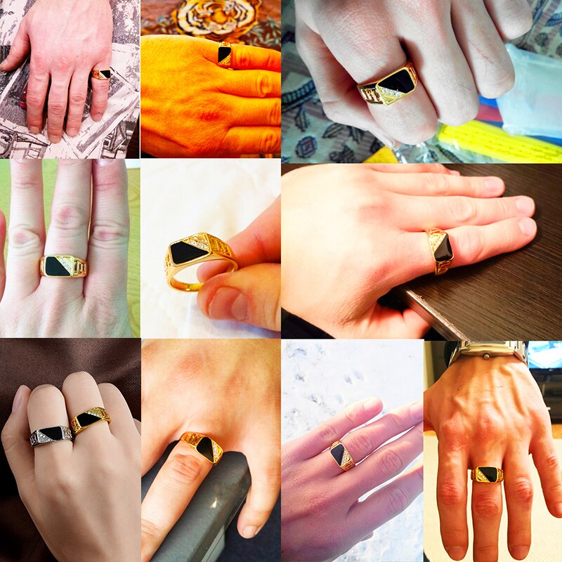 H: hyde Stijl Maat 7-12 Klassieke Goud-Kleur Strass Mannen Ring Zwart Emaille Mannelijke Vinger Ringen Beste selling Dy