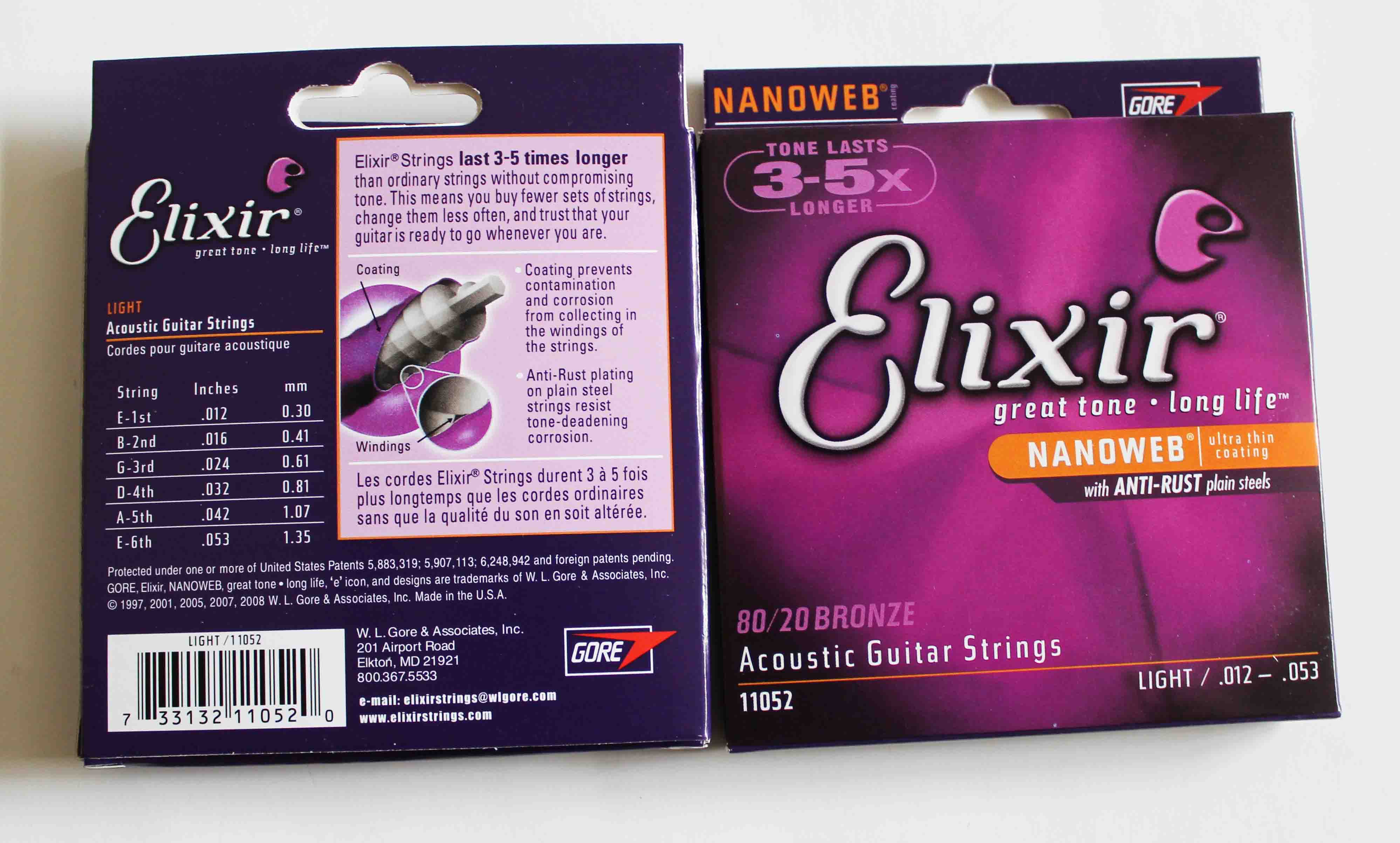 Nanoweb extra light Elixs 11027/11002/11052 cuerdas de guitarra acústica recubrimiento ultra delgado con aceros lisos antioxidantes 80/20 bronce